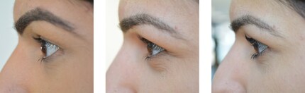 Image 1: Muska's lashes before the test phase / Image 2: After 2 months without mascara / Image 3: After 2 months with mascara