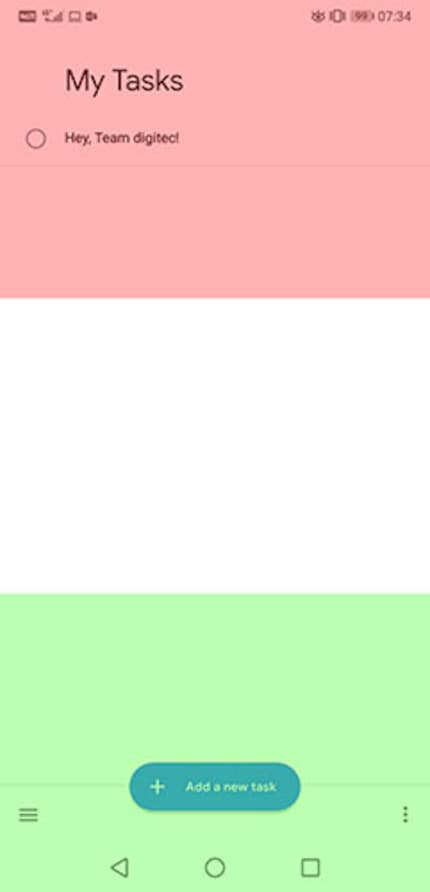Interaction options in the context of the app are shown in green.n, nothing should be in the red area