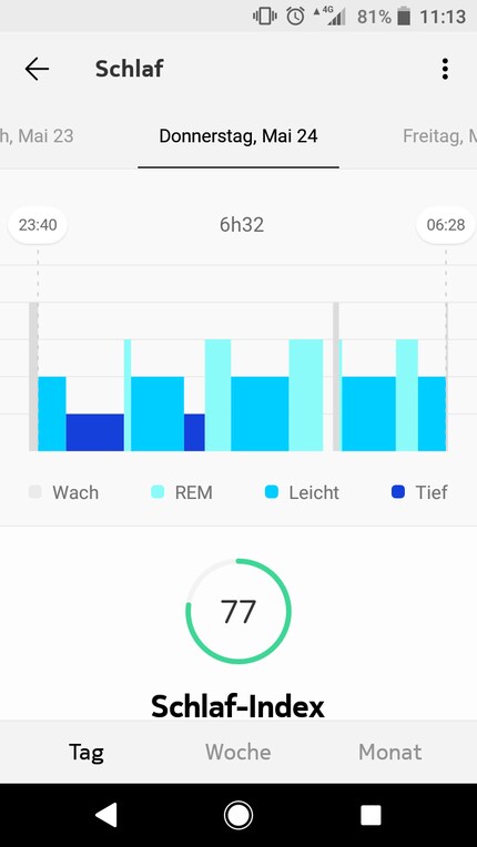 Die Darstellung in der App Nokia Health Mate ist übersichtlich.