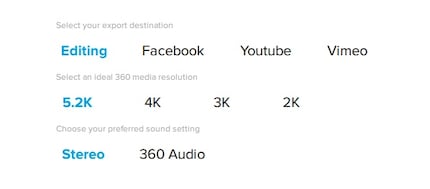 These rendering settings are offered by GoPro Fusion Studio when uploading
