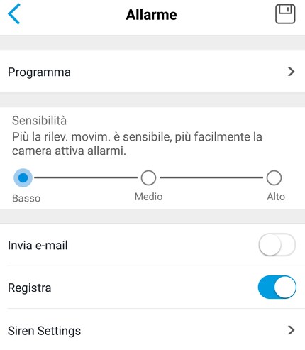 La sensibilità del sensore può essere regolata su tre livelli.