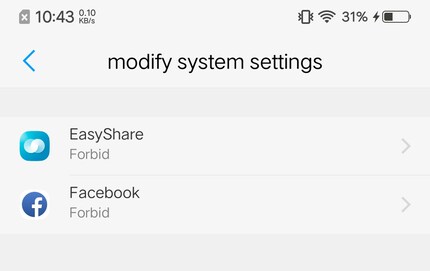Ces applications ne peuvent pas modifier les paramètres du système