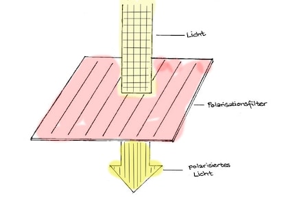 La lumière non polarisée passe à travers le filtre qui filtre toutes les ondes lumineuses qui oscillent horizontalement