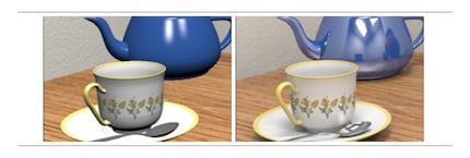 Sinistra: rasterizzazione; destra: ray tracing
