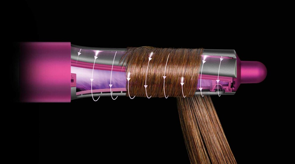 Die Haarsträhne wird durch den Luftstrom automatisch rund um den Lockenaufsatz gewickelt, ohne dass dabei der Styler gedreht werden muss