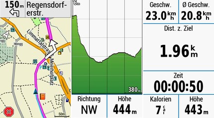 You can switch between these three views with a swipe: map, elevation profile and various information in the overview.