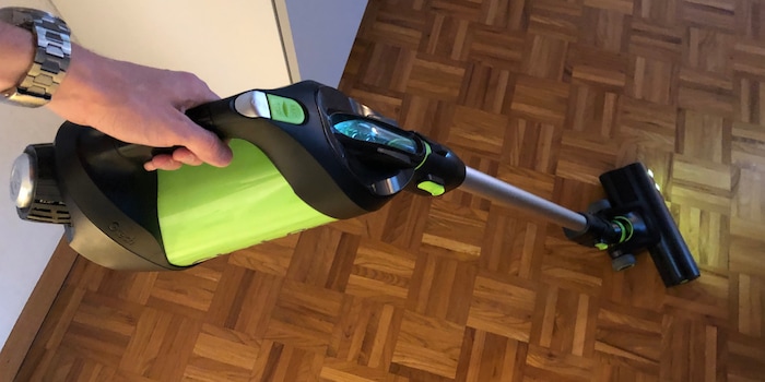 Looks like a pimped-out sports car, but it's a vacuum cleaner: the toxic green Gtech Pro Bag with LED lighting.