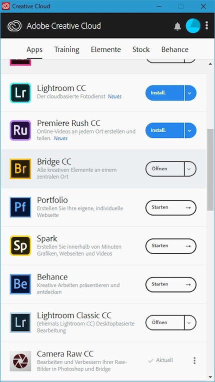 Adobe Creative Cloud - Il gestore di app che si utilizza per scaricare Bridge.