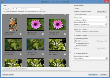 L'importazione di foto da Bridge: sembra antiquata, ma riconosce sempre gli ultimi profili raw e può anche convertire in DNG.