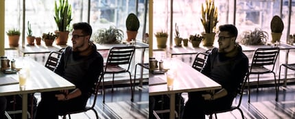 Comparison of a picture without (left) and with deutanopia (right).