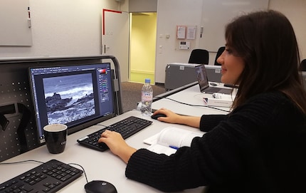 How to black and white: Vanessa is busy practising. Oh, and the coffee from the cafeteria is not to be missed either.