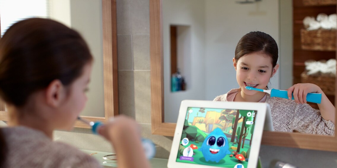 Die interaktive App von Philips soll Kinder fürs richtige Zähneputzen begeistern.