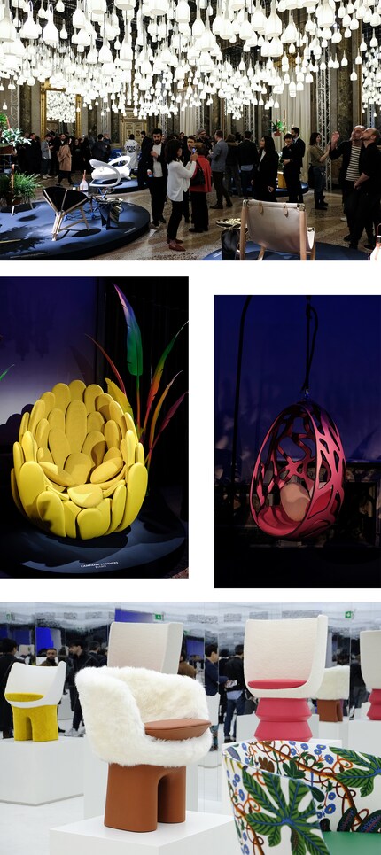 Pour Objets Nomads, des designers aux styles différents collaborent souvent, comme «Atelier Biagetti et Zanellato/Bortotto», mais les meubles ont toujours un point commun : ils semblent avoir perdu les coins et les bords de leurs formes, si douces et sinueuses.