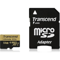 Transcend microSDXC Ultimate 633x UHS-I U3 avec adaptateur (microSDXC, 64 Go, U3, UHS-I)