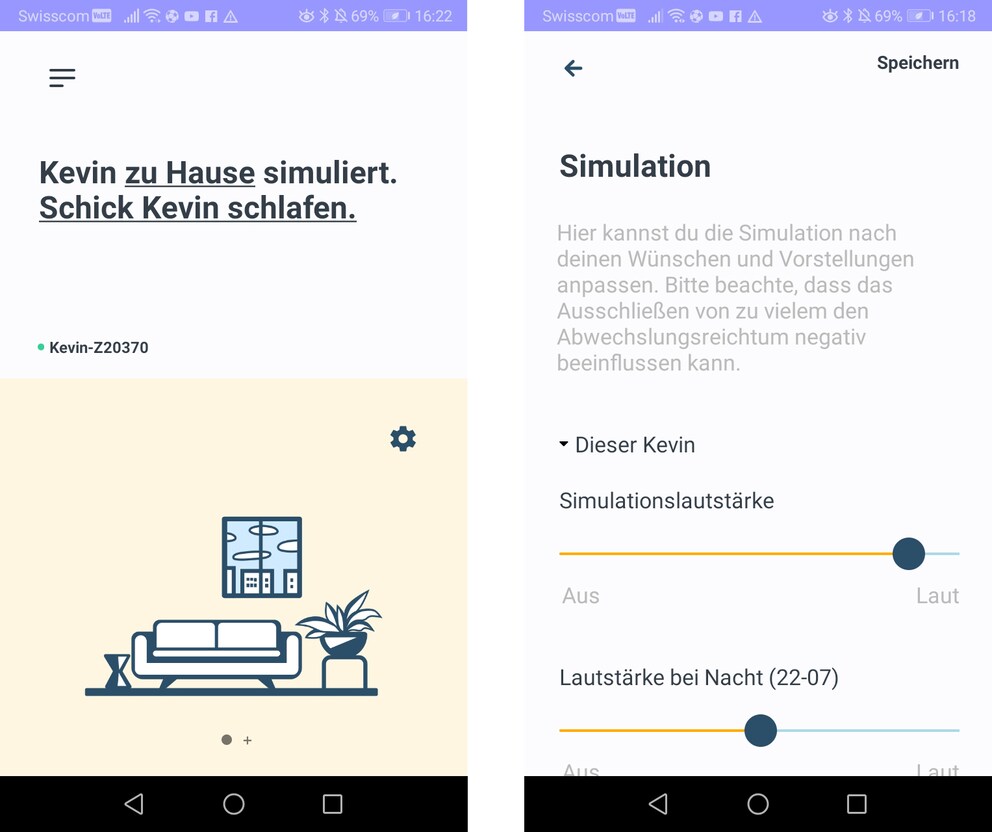 In der App lässt sich die Art der Simulation per Regler anpassen.