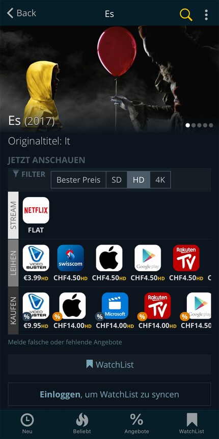 I risultati della ricerca di «It». Tocco l'icona di Netflix...