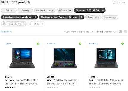 Desktop filter options
