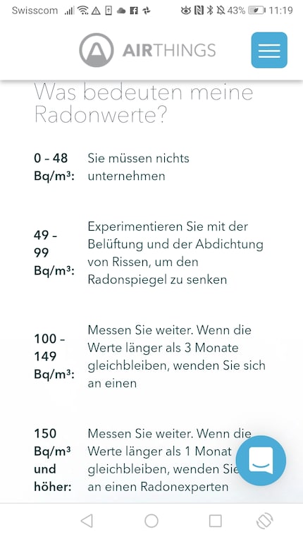 Immerhin die Radon-Richtwerte sind in der App relativ einfach zu finden.