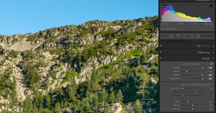 Maskieren ebenfalls auf Maximum. Rauschen ist weg, aber es sieht ein biscchen verfötzelt aus.