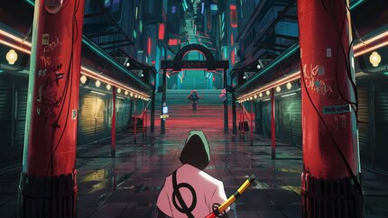 Sur le côté droit de la colonne, il y a un autocollant avec le logo du studio d'animation.