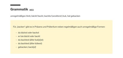 La coniugazione di « backen», https://www.duden.de/rechtschreibung/backen_herstellen_garen.