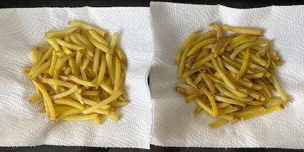 Not really tasty: this is what the fries look like after the first deep-frying cycle.