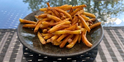 The starchy fries are delicious after frying them twice.