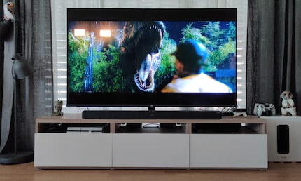Un tyrannosaure vorace sous la pluie battante.