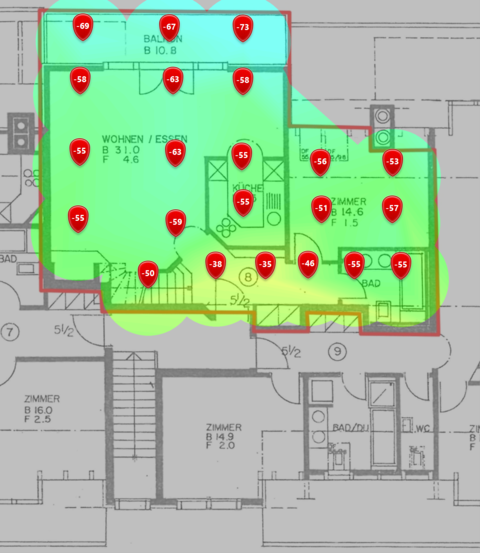 Niveau de signal à 5 GHz au premier étage