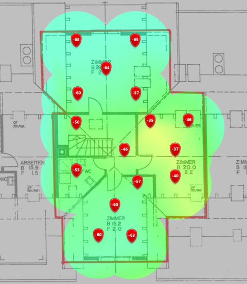 Niveau de signal à 5 GHz au deuxième étage