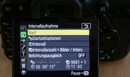 Il timer di intervallo di una fotocamera Nikon.