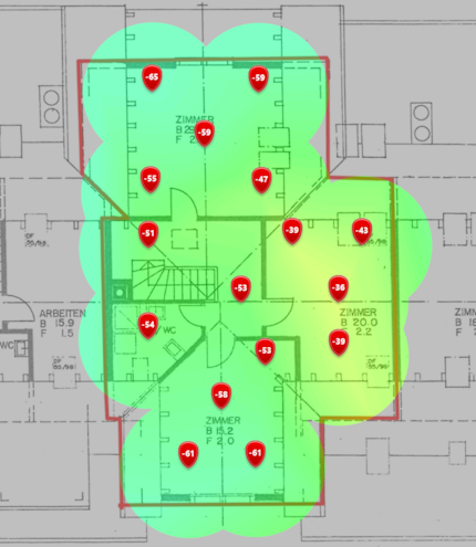 5-GHz-Signalpegel im zweiten Dachgeschoss