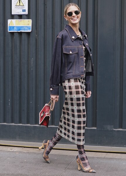 Checkers for the brave: this outfit is a winner because the pattern flows seamlessly from the shoes to the tights and dress.