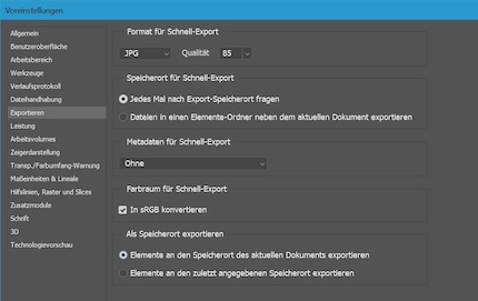 Les préréglages d'exportation dans Photoshop