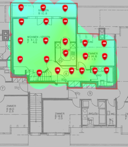 2.4 GHz signal range on the first floor of the top storey duplex