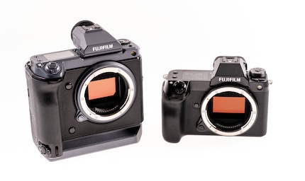 On the left: the Fujfiilm GFX100. On the right: the GFX100s