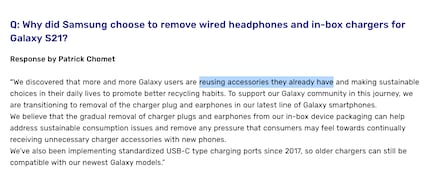 Déclaration officielle de Samsung sur le Chargergate.
