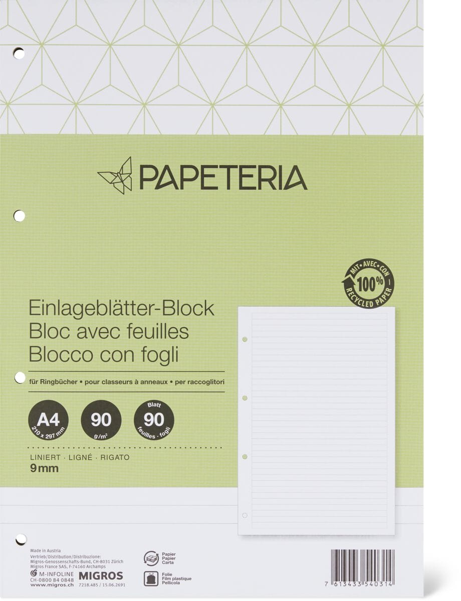 Papeteria Green Einlageblätter-Block A4 (A4 Liniert) Galaxus