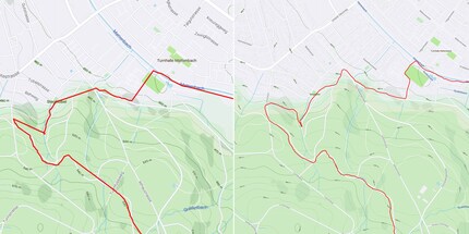 A sinistra la registrazione Strava con le impostazioni di default e a destra con «improved accuracy».