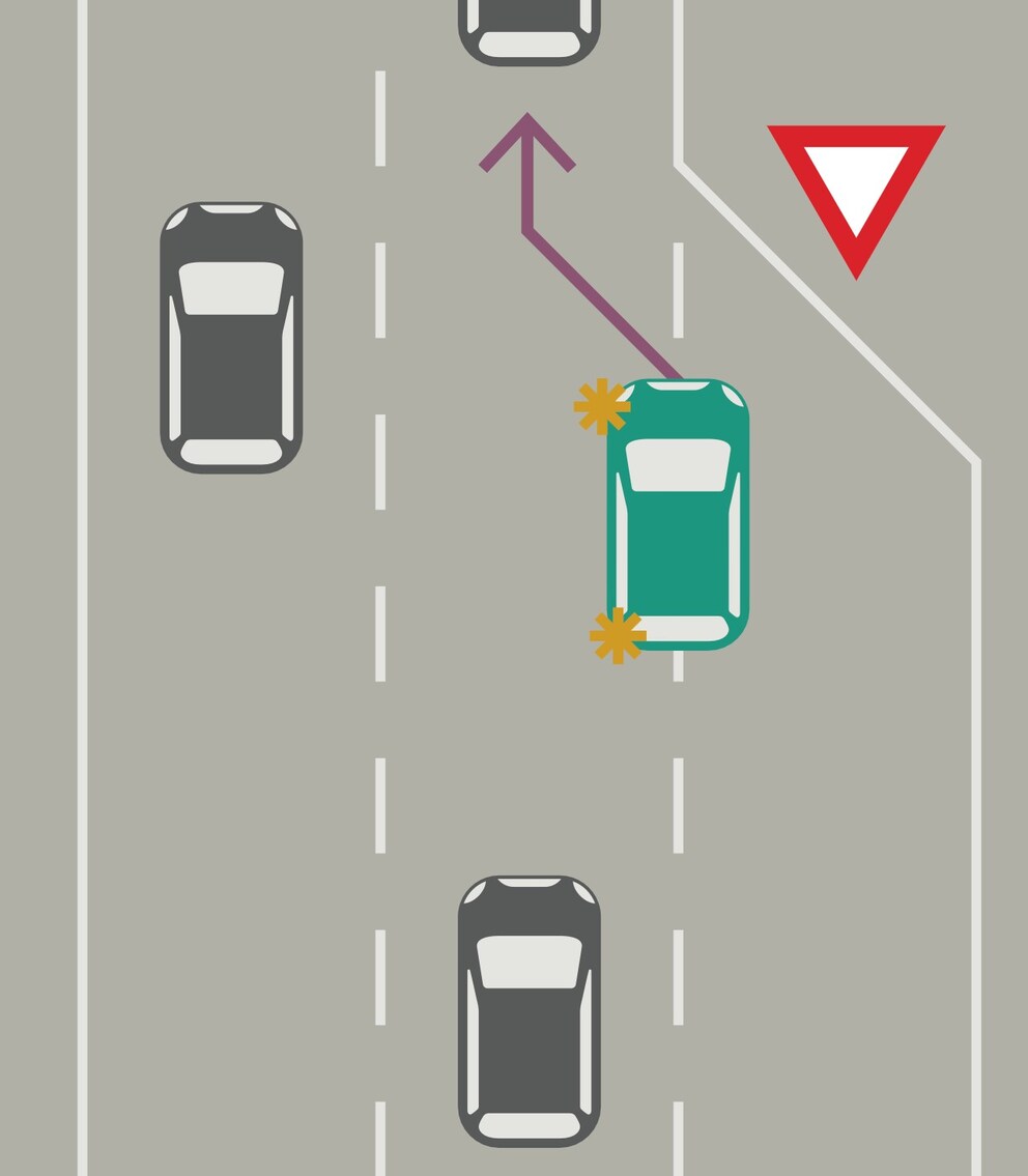 Grün das Auto des Herzensmenschen, Gelb die beiden Blinkchakras. Schwarz die gehetzten Unspirituellen.