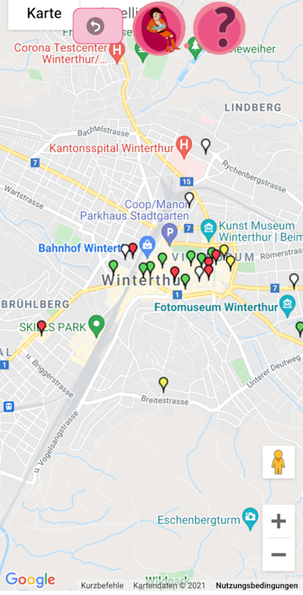 La « Mamamap » me guide vers des lieux proches propices à l'allaitement et au changement de couches.