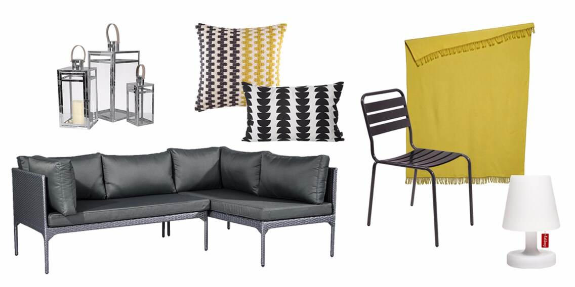 Jardin moderne – des meubles intemporels et des accents de couleur jaune or