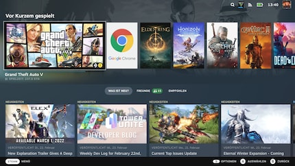 Das Steam Deck hat eine eigene dedizierte Benutzeroberfläche, die sich bequem per Touchscreen oder Controller-Eingaben bedienen lässt.