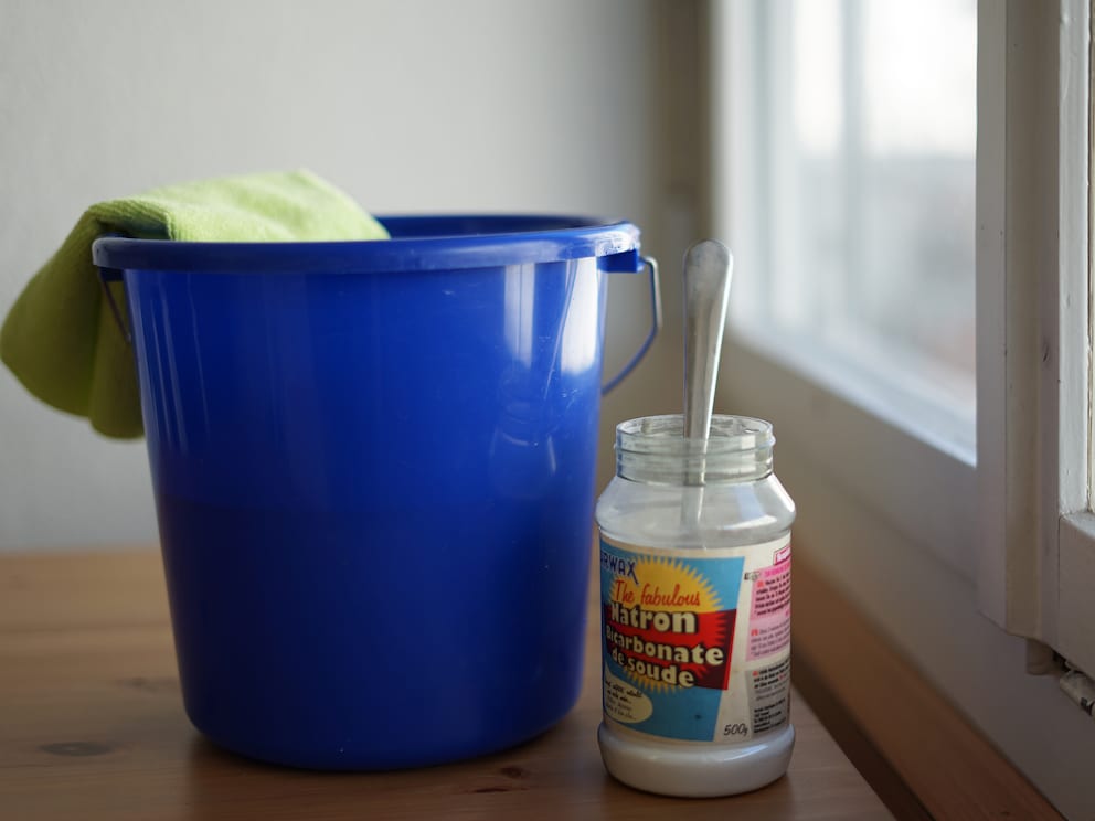 Add baking soda to your window-cleaning water to help prevent streaks.