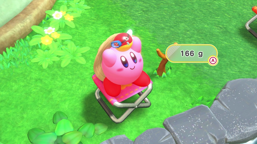 Selbst die größten Angler fangen erstmal klein an. Die Ausbeute mag dürftig sein, doch Kirby freut sich trotzdem wie ein Honigkuchenpferd.