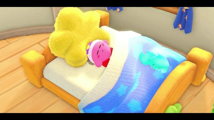 Auch große Abenteurer brauchen einmal eine Pause. In Kirbys Haus gibt es zwar nicht viel zu tun, aber es ist immerhin ein kuscheliger Schlafplatz. Das sieht so gemütlich aus, da wird man schon fast selbst schläfrig.