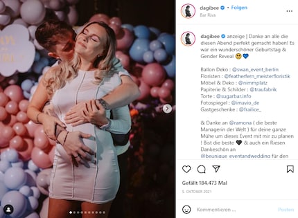 Viel Inszenierung für die Werbepartner: Die deutsche Youtuberin Dagibee hat ihre Gender Reveal Party im Oktober 2021 vermarktet.