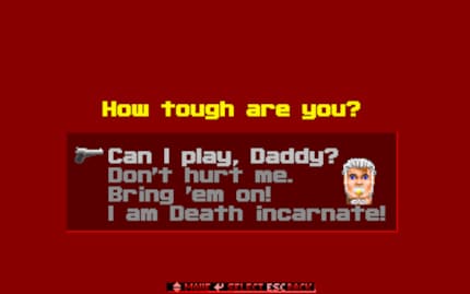 «Wolfenstein 3D» associa la scelta del grado di difficoltà a un ritratto corrispondente di BJ Blazkowicz. id Software ha ripreso questo tipo di rappresentazione anche in Doom.
