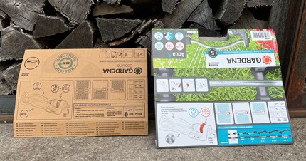 À gauche, le nouvel emballage, à droite, l’ancien. Gardena renonce à la couleur pour le bien de l’environnement.
