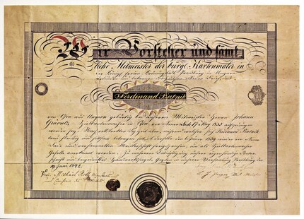 Ferdinand Piatniks Gesellenbrief. Bild: Piatnik